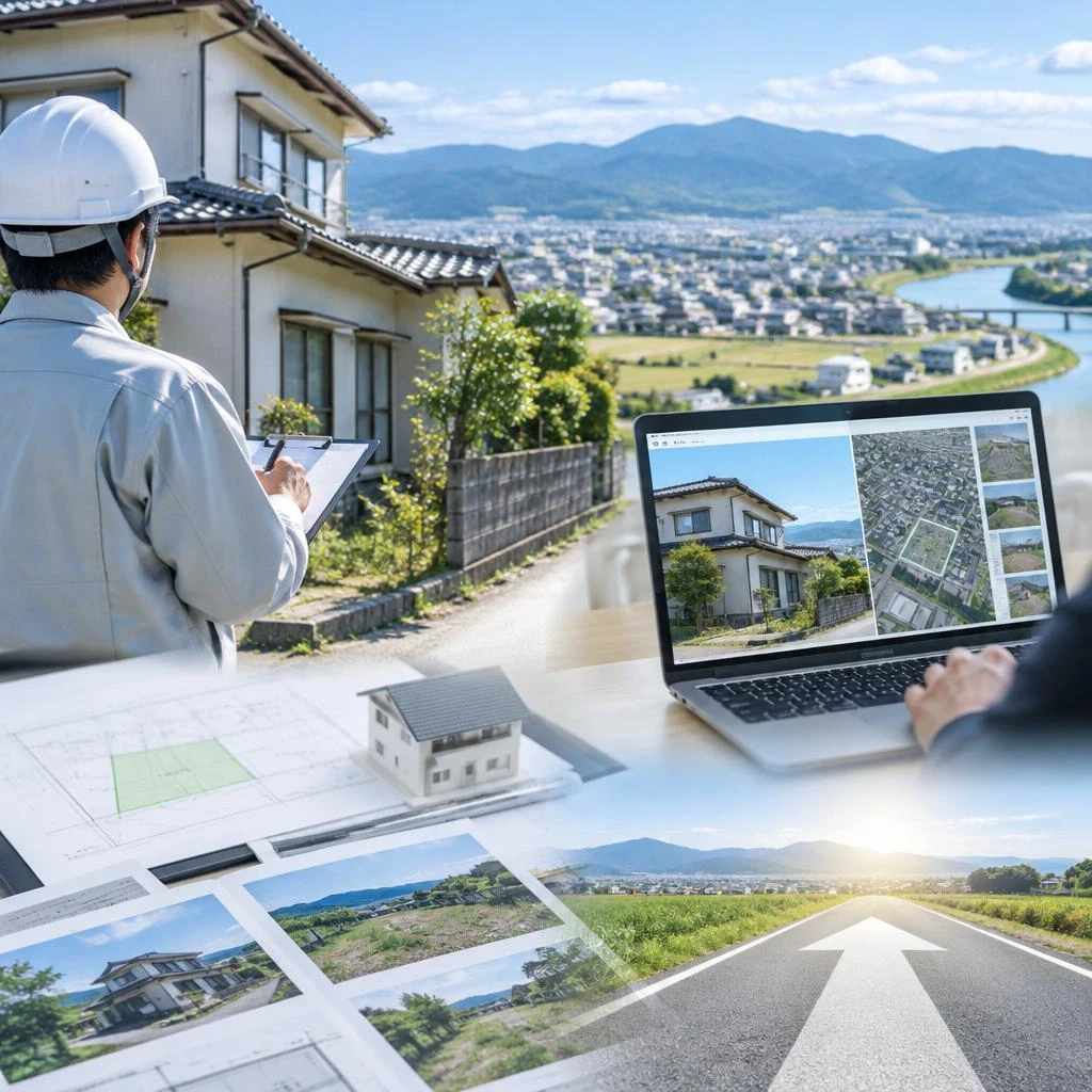 奥州市の土地・建物の現地調査を、遠方からでも分かりやすく。福地が資料と現場を確認し、次の一歩までご案内します。