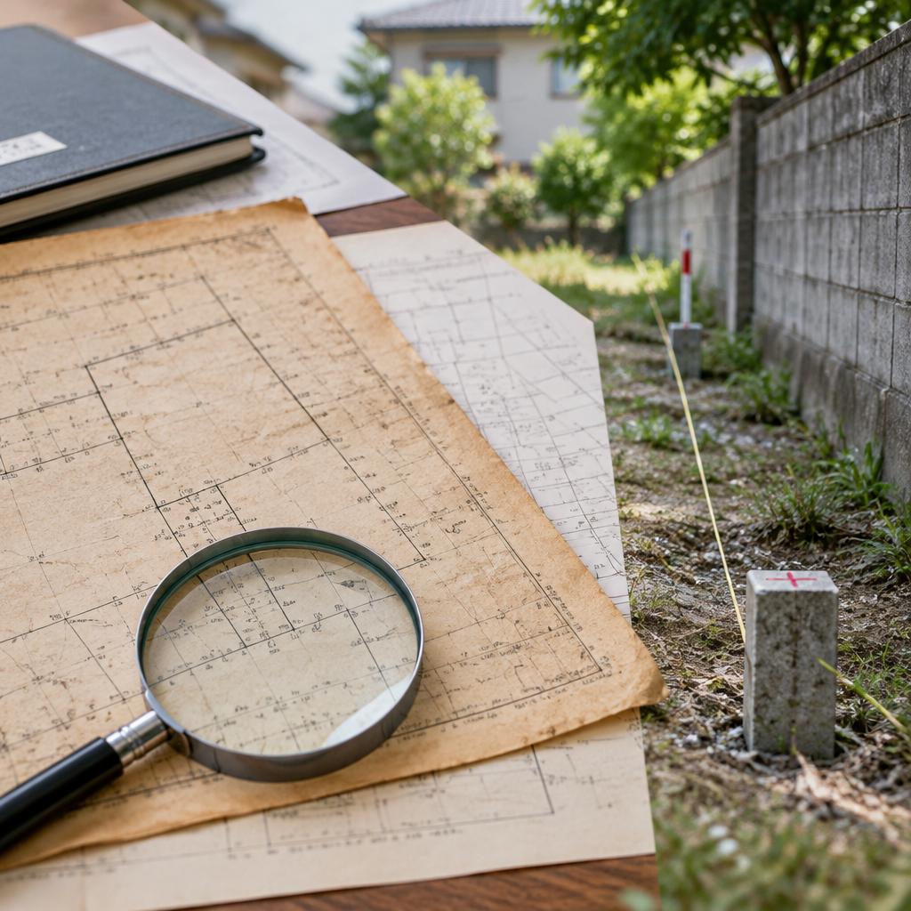 古い測量図しかなくても、境界を調べる手掛かりはあります。塀だけで決めず、資料と現地を一つずつ照らし合わせます。